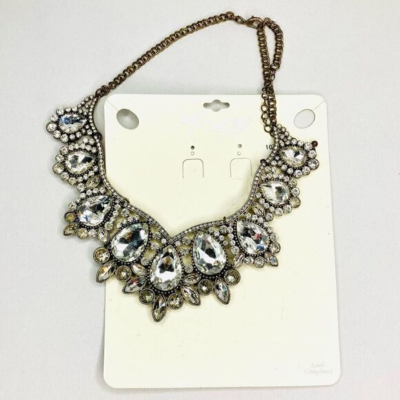 Vintage Fashion Jewelry Statement Necklace Rhinestone Silver Adjustable Chain - Picture 5 of 7